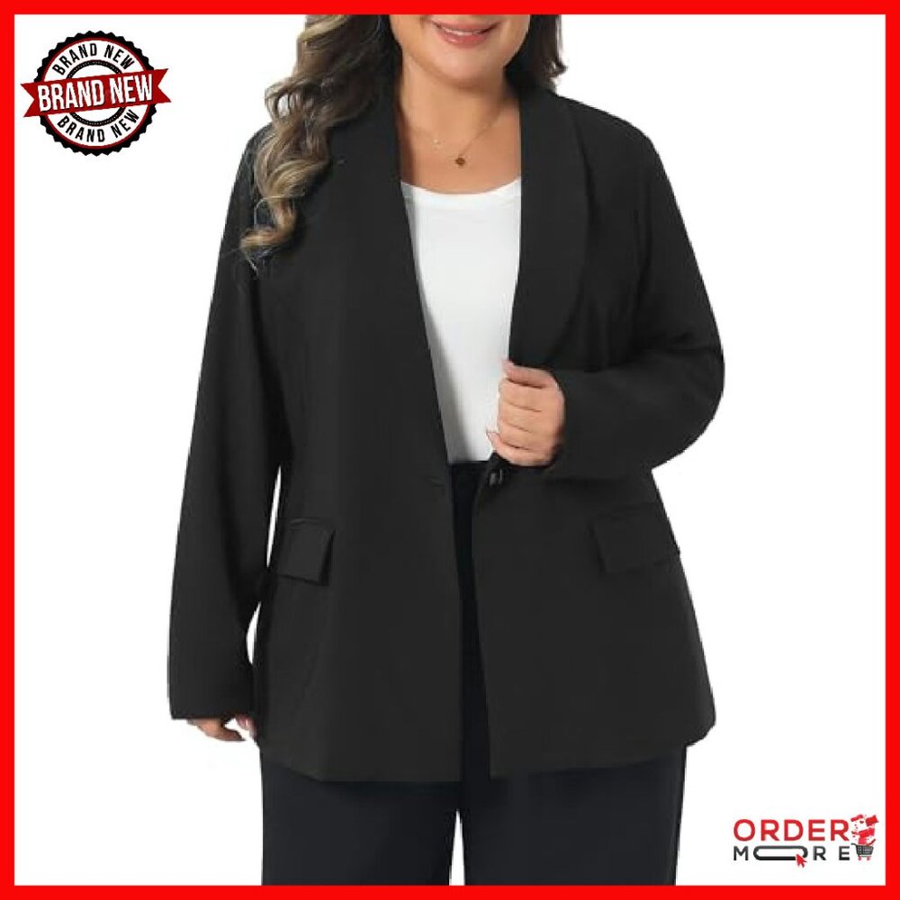 Plus Size Work Blazer Lapel Button Long Sleeve Li… - image 2